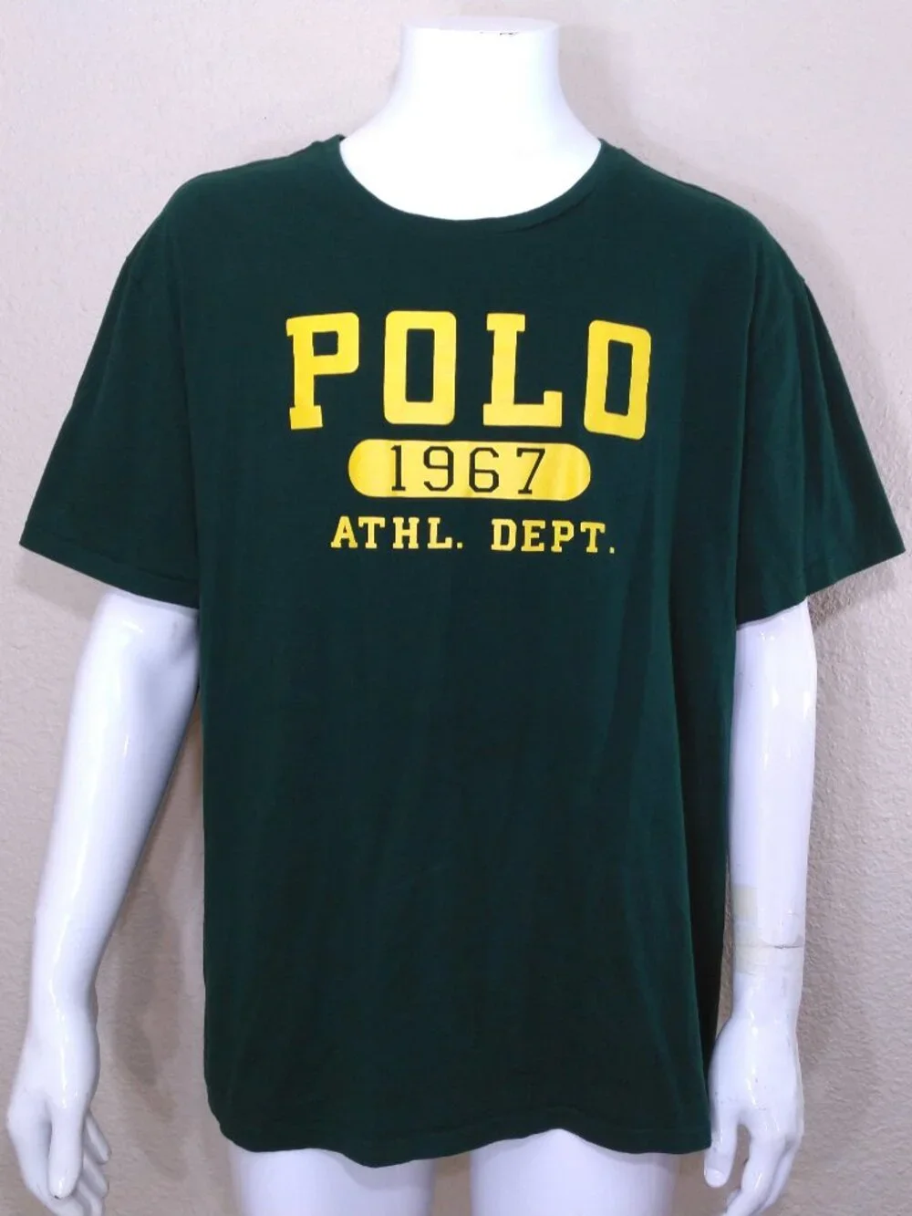 POLO RALPH LAUREN T Shirt XXL GREEN Yellow SPELLOUT 2XL Athletic Dept MENS RL SS